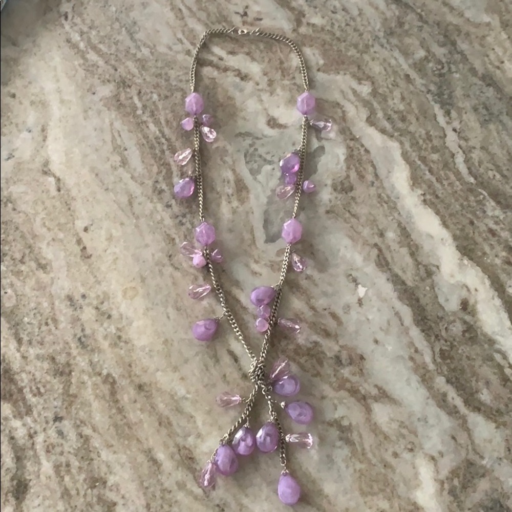 LOFT statement necklace silver & lavender crystals